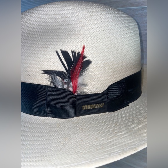 Stetson Natural Straw Feathered Fedora Panama Hat Made In Mexico X-Large EUC! - Picture 2 of 9
